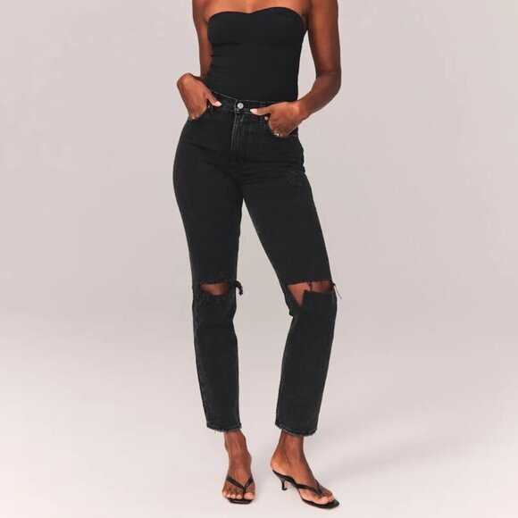 Abercrombie & Fitch Denim - Abercrombie & Fitch 90's Straight Ultra High Rise Ripped Jeans Curve Love